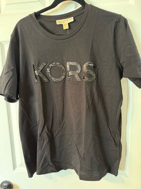MICHAEL Michael Kors Black Short-Sleeve Tee with Embellished KORS